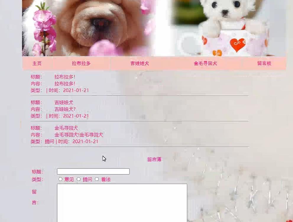 基于PHP的宠物主题注册登录留言板系统,PHP期末网页设计大作业源码下载 预览图2