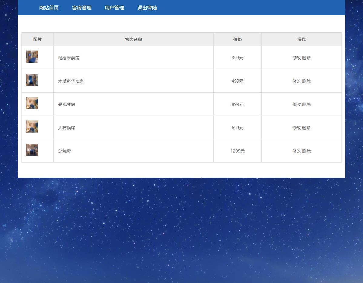 PHP酒店客房管理系统，大学生PHP+MYSQL动态网页课程设计，网页毕业设计 预览图4
