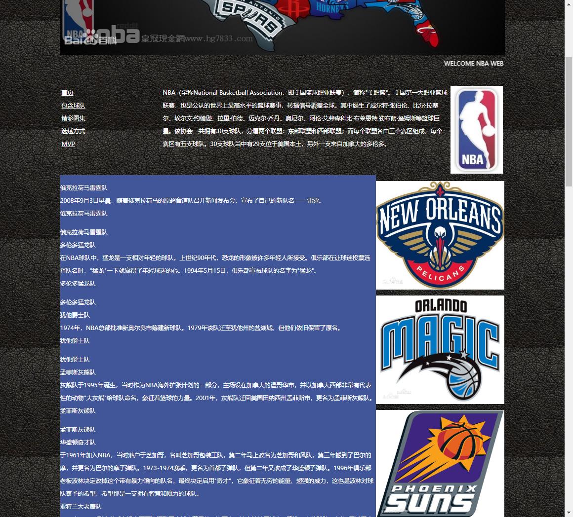 NBA，5个页面，学生HTML静态网页设计 预览图1