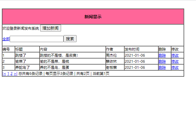 新闻管理系统，学生PHP动态网页设计，只增删改查，分页
